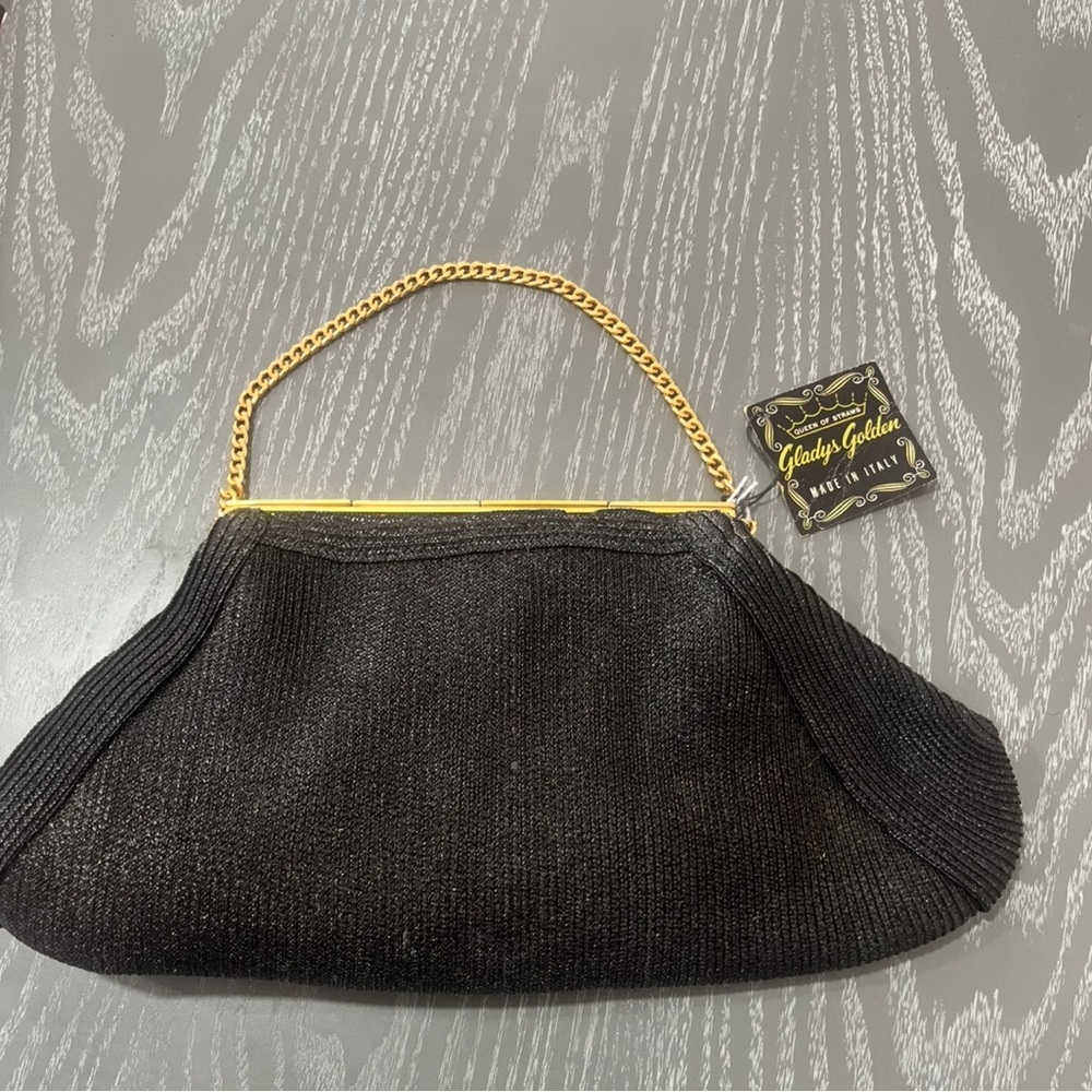 Gladys Golden “Midnight Riviera” Straw Clutch vintage Black Evening Clutch